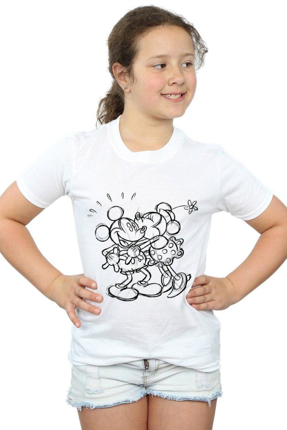 цена Хлопковая футболка с изображением Микки и Минни Маус с изображением поцелуя Disney, белый