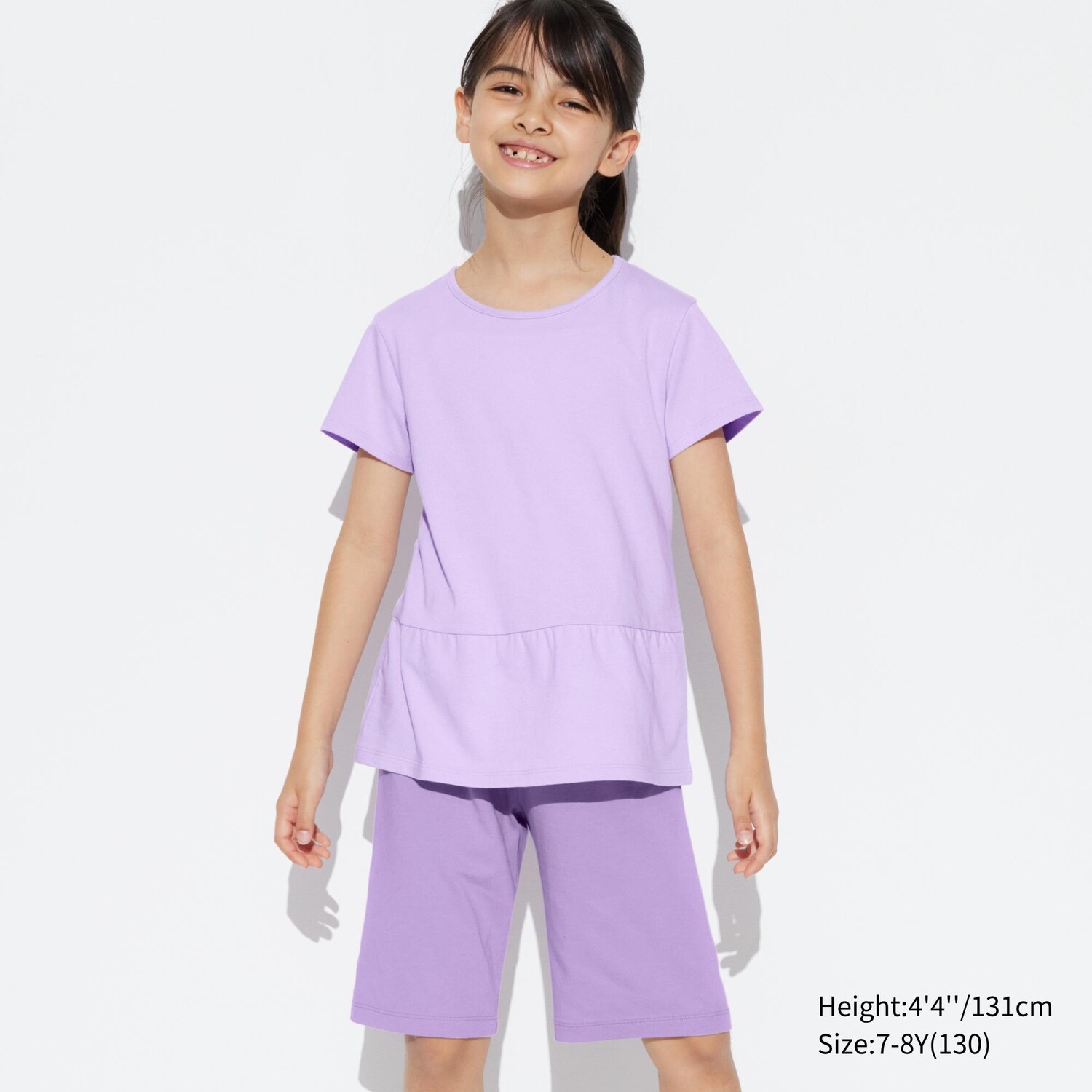 

Комплект из хлопка для девочек airism с короткими рукавами UNIQLO, светло-фиолетовый