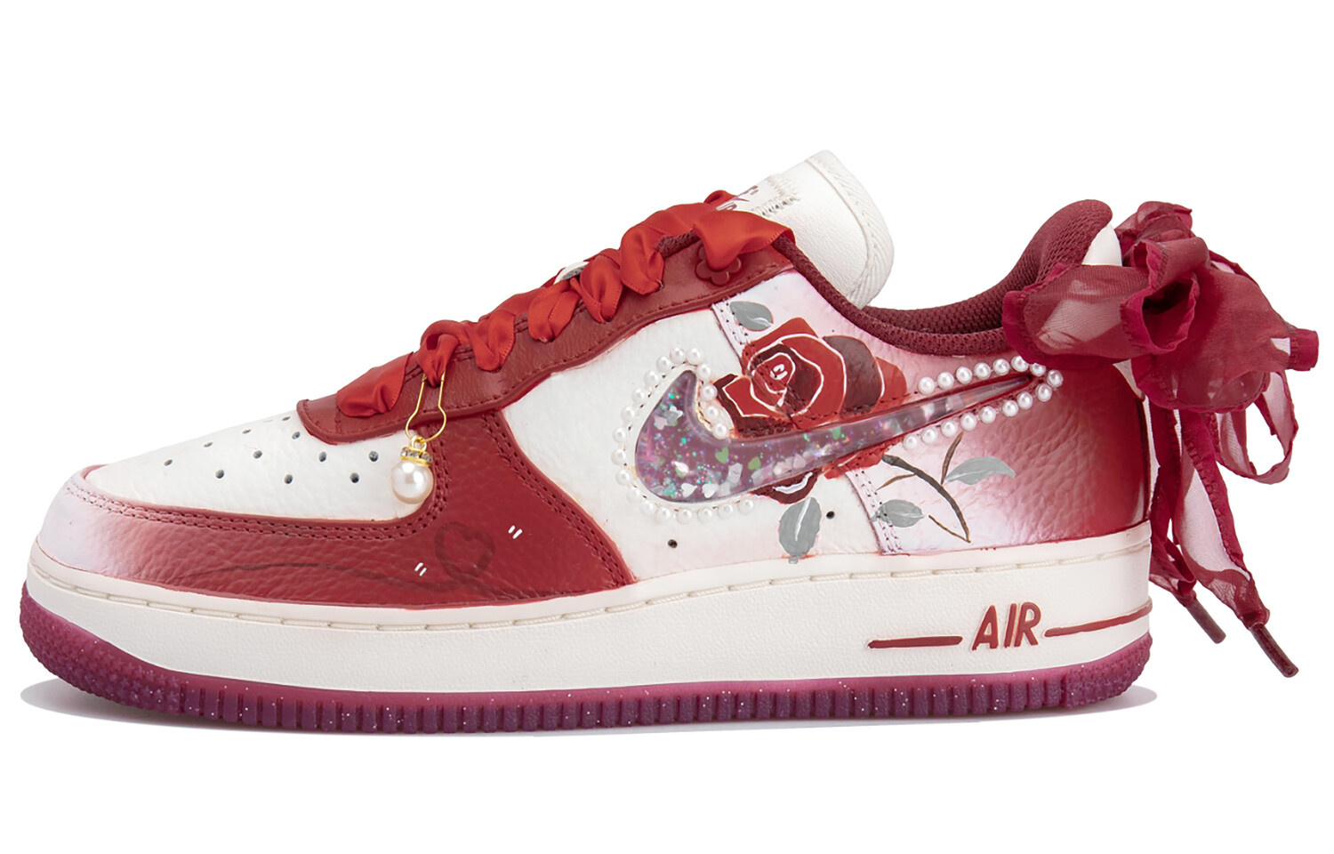 

Кроссовки Nike Air Force 1 Skateboarding Shoes Women's Low-top White/red, белый/красный