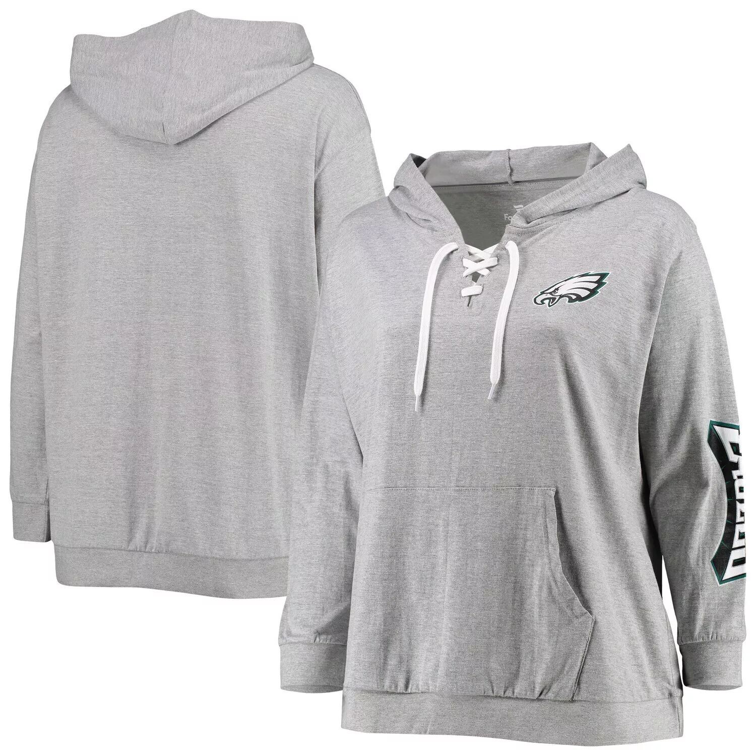 

Женский серый пуловер с капюшоном на шнуровке Fanatics, серый с капюшоном Philadelphia Eagles Fanatics