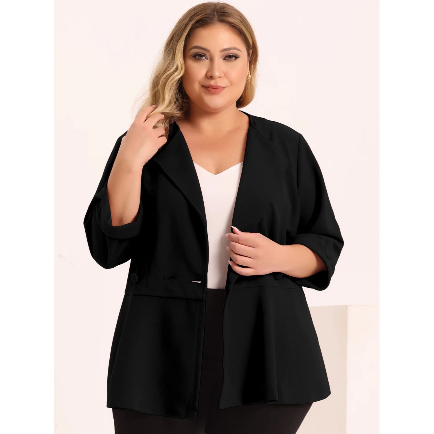 Женский деловой блейзер больших размеров с баской и рукавами 3/4, деловой пиджак Agnes Orinda, темно-серый