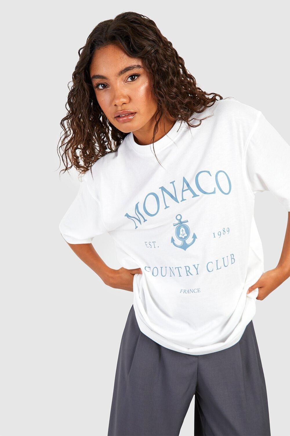 

Толстовка с принтом Tall Monaco Slogan T-shirt boohoo, белый