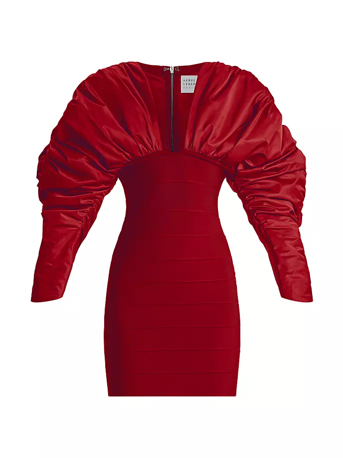 

Мини-платье Bodycon с пышными рукавами Hervé Léger, цвет wine