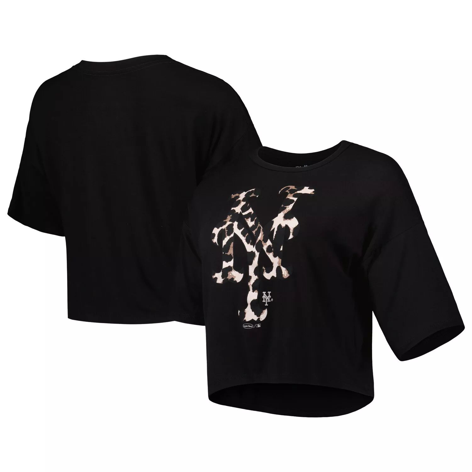 Женская укороченная футболка с леопардовым принтом Majestic Threads Black New York Mets Majestic
