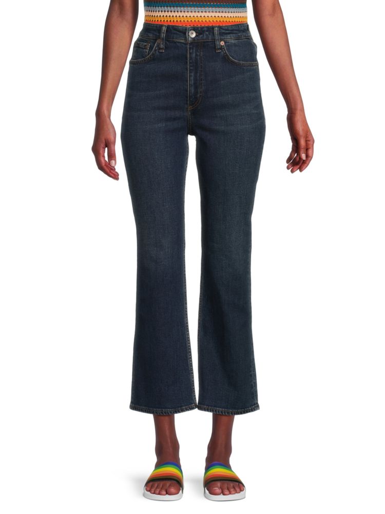 Расклешенные джинсы до щиколотки с высокой посадкой Casey Rag & Bone, темно-синий цена и фото