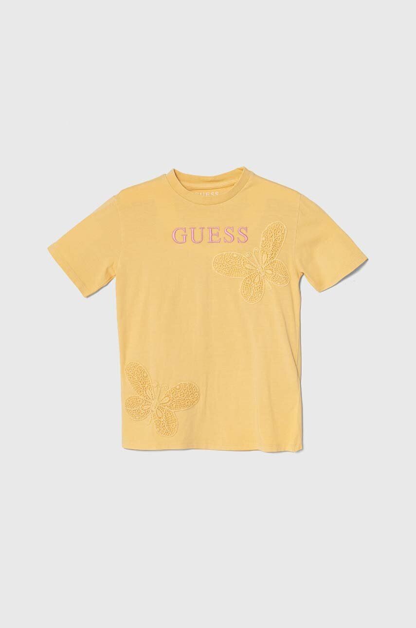 

Детская хлопковая футболка Guess, желтый