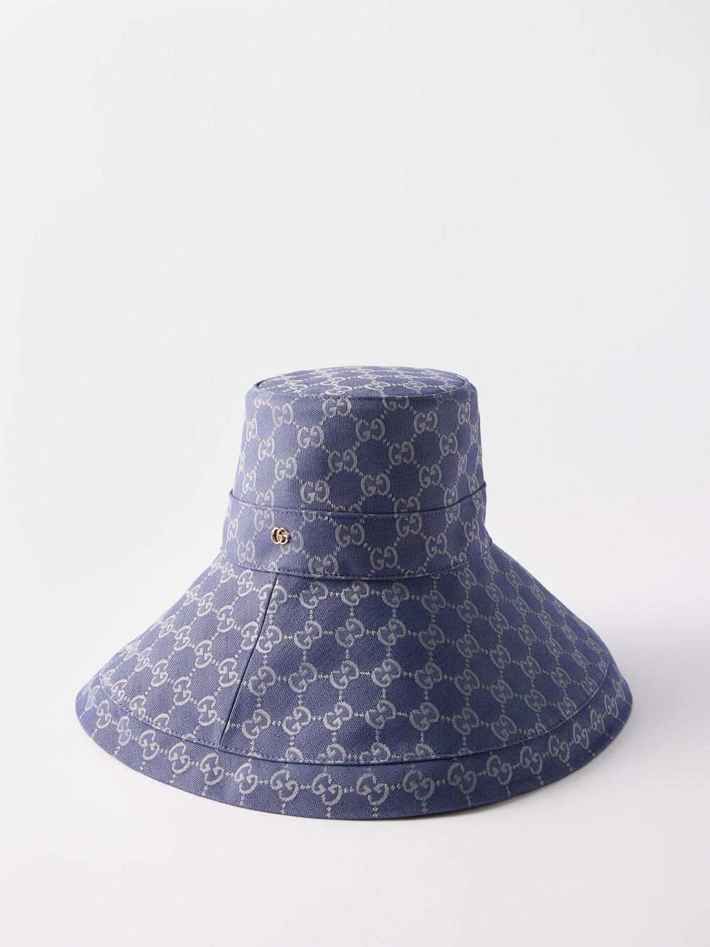 

Широкополая холщовая панама с узором gg-жаккард Gucci, синий