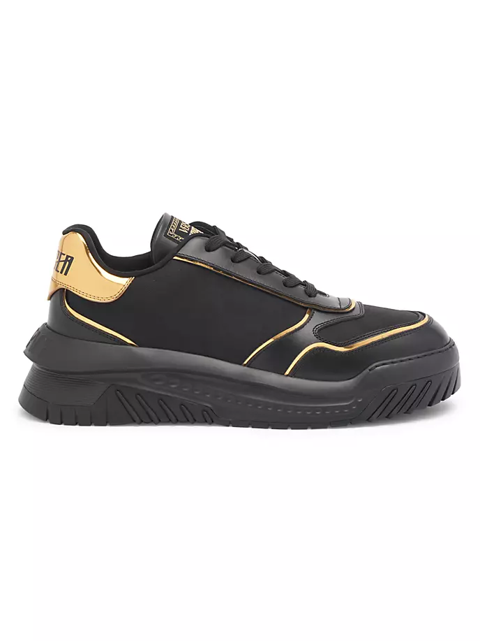 

Кроссовки с металлизированной отделкой и логотипом Versace, цвет black gold