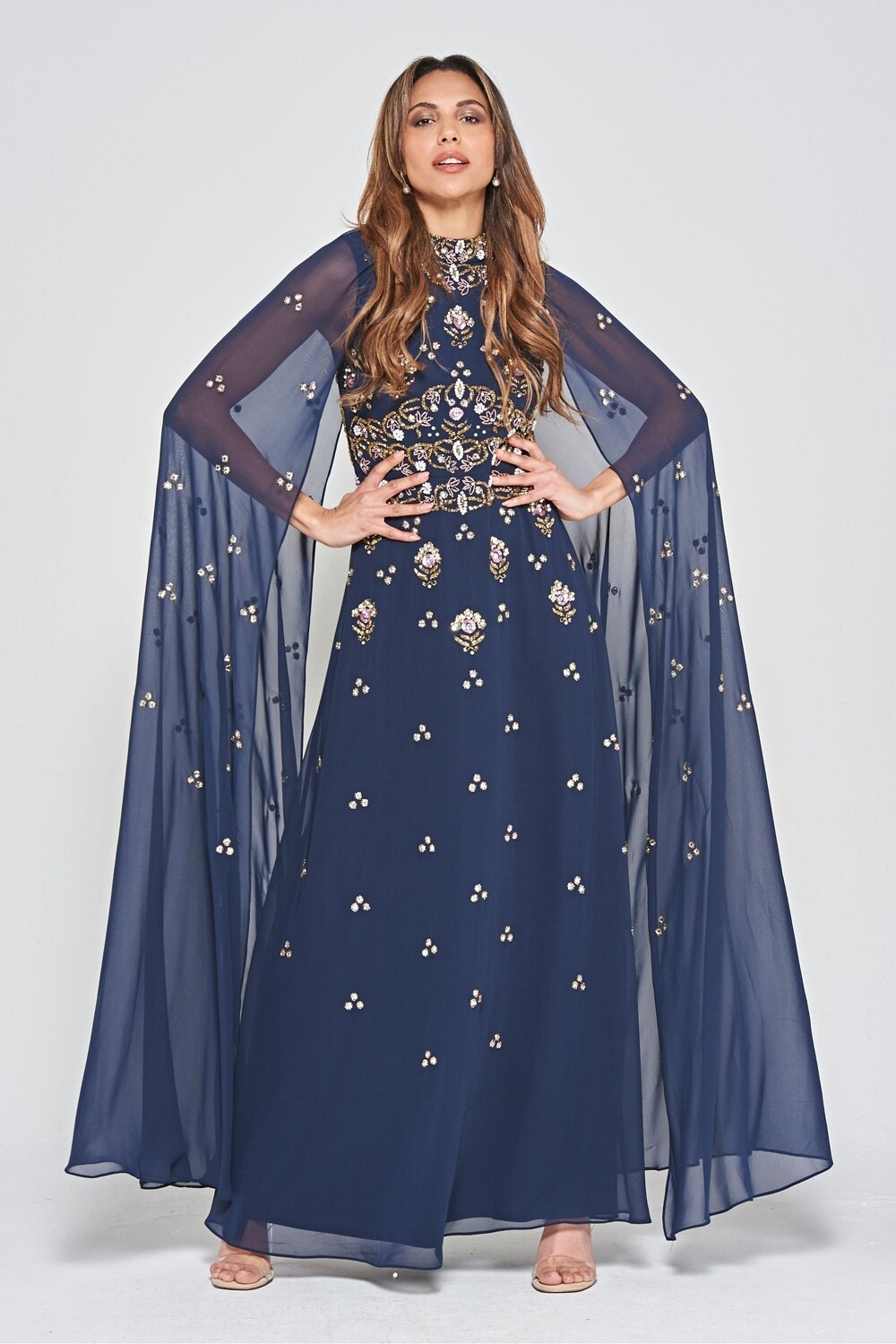 

Синее платье макси с украшением Frock and Frill, синий