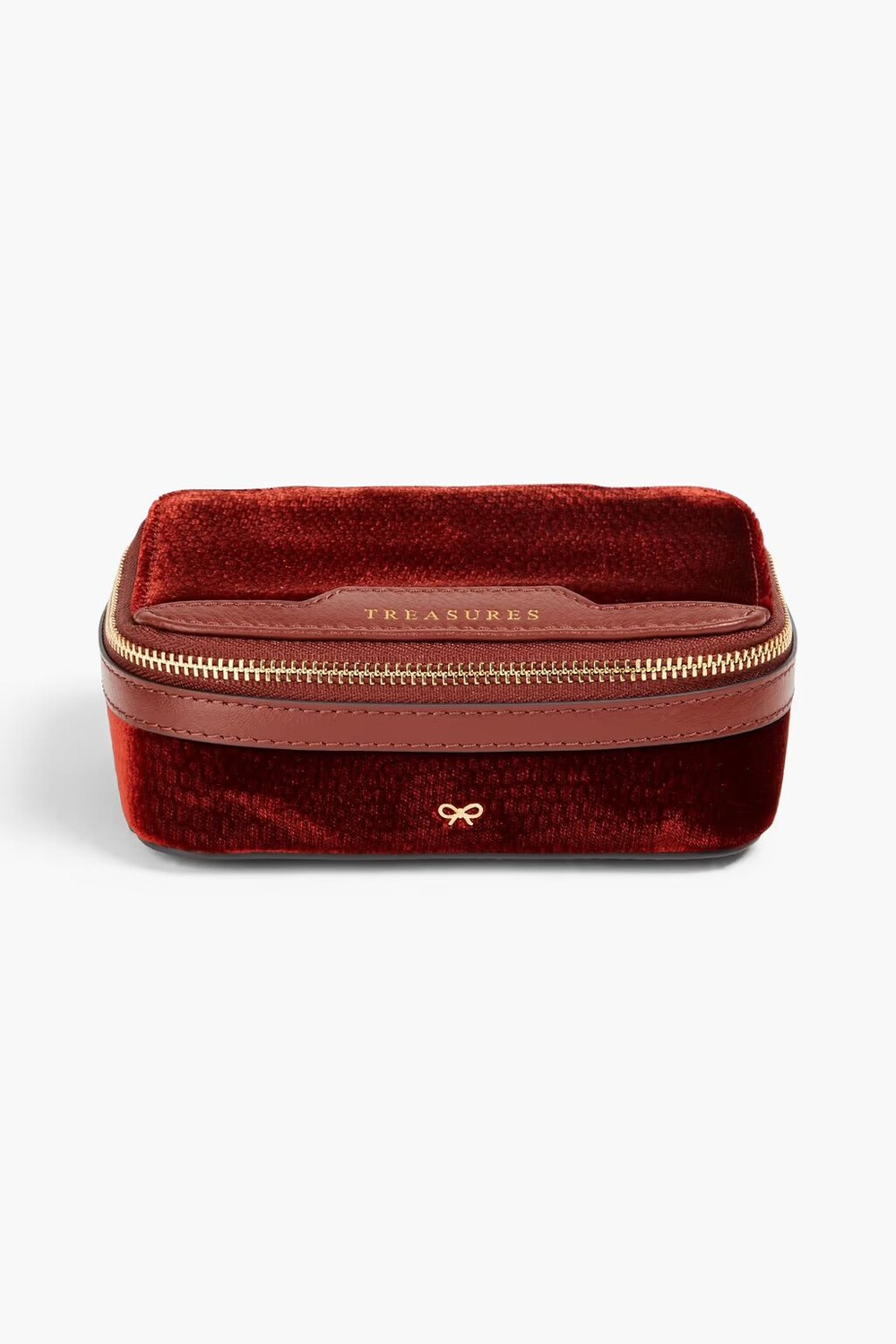 

Бархатная косметичка с кожаной отделкой Anya Hindmarch, бургундия