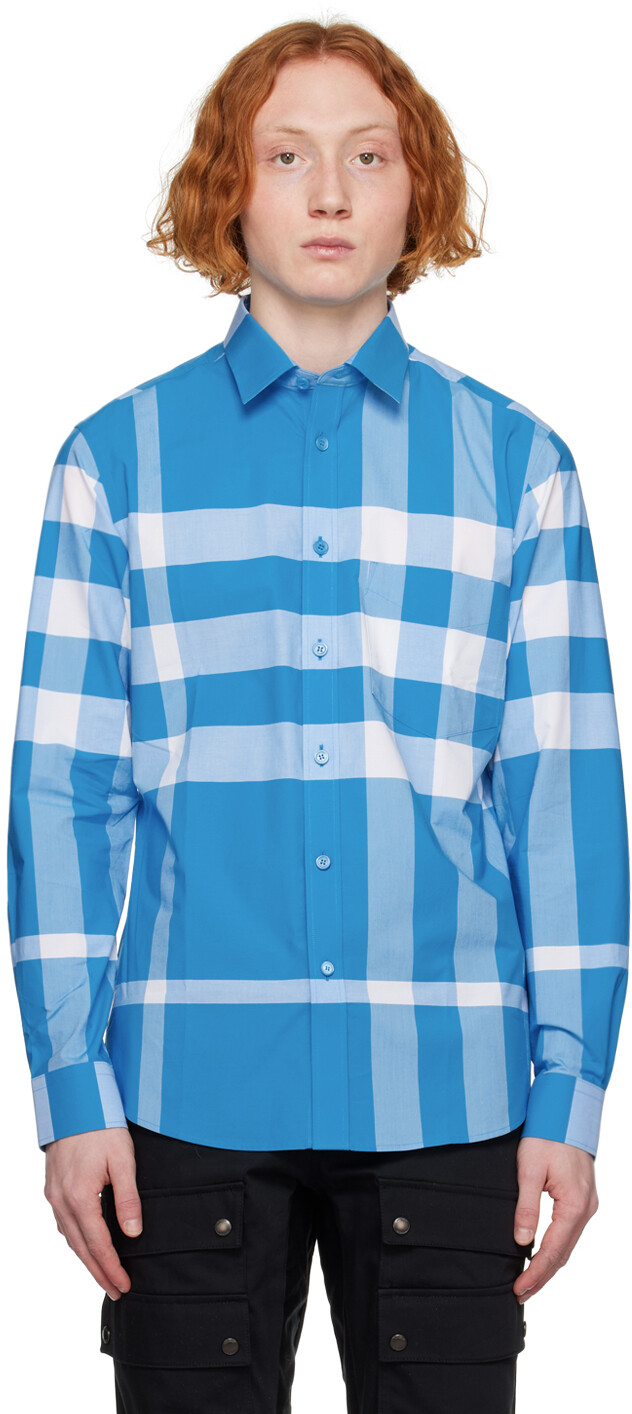 

Синяя рубашка в клетку Burberry, цвет Vivid blue ip check