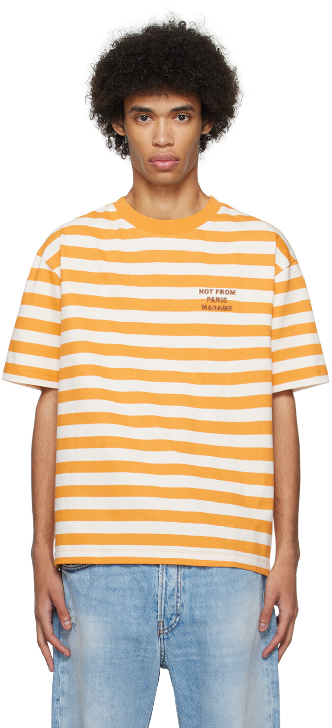 

Желто-белая футболка Le T-Shirt Slogan Raye Drole De Monsieur
