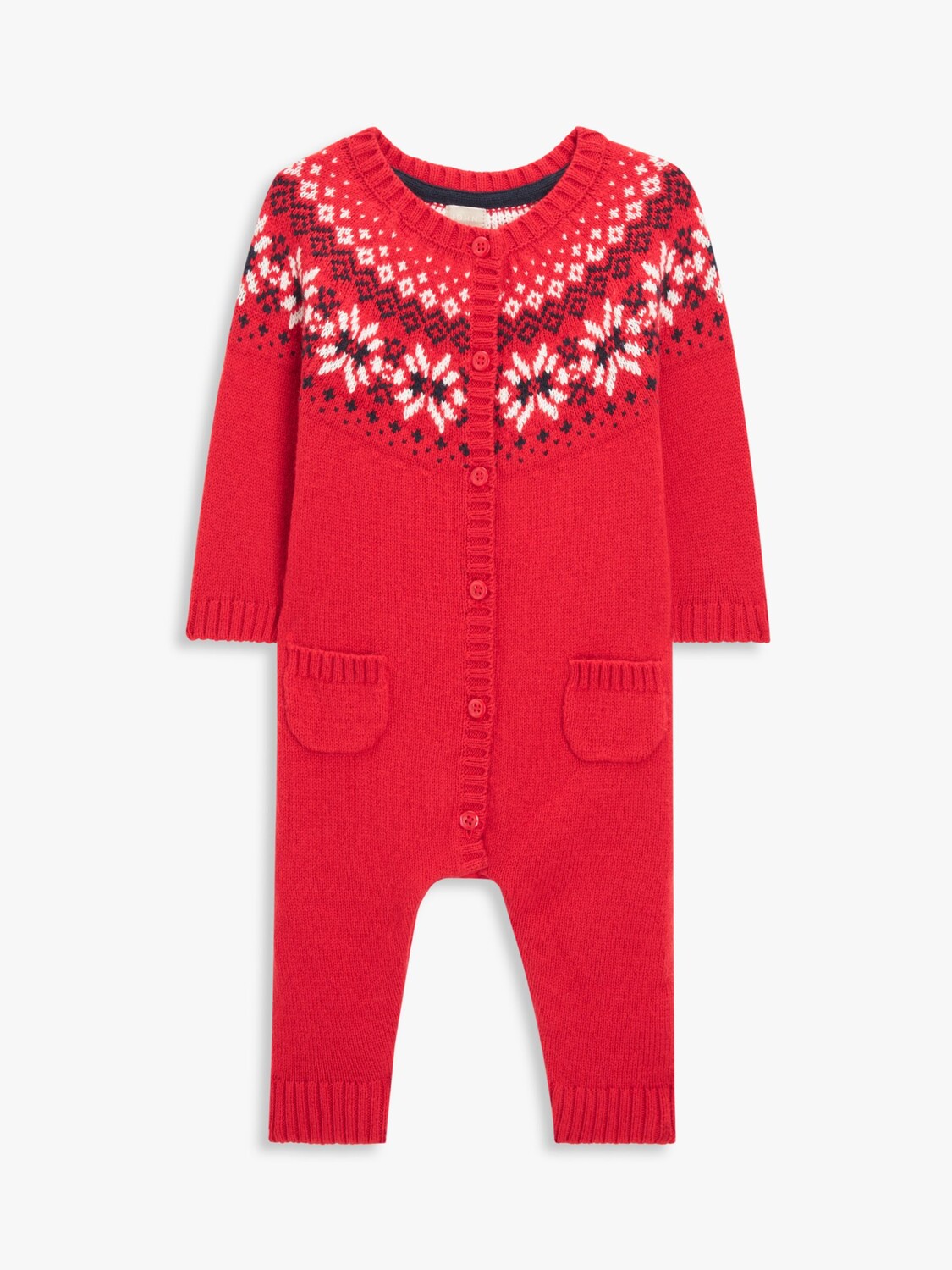 

Детский рождественский комбинезон из смеси хлопка и шерсти с узором Fair Isle John Lewis, красный