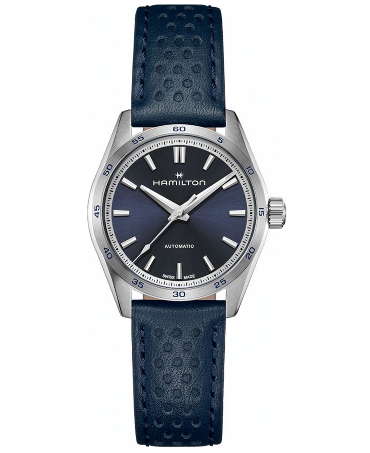 Женские швейцарские автоматические часы Jazzmaster Performer с синим кожаным ремешком, 34 мм Hamilton, синий наручные часы hamilton jazzmaster h32475140
