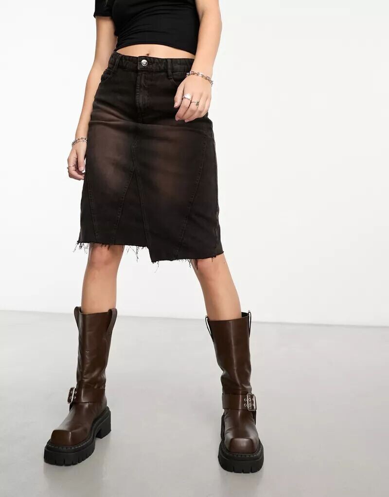 

Удлиненная джинсовая юбка серого кислотного оттенка Bershka