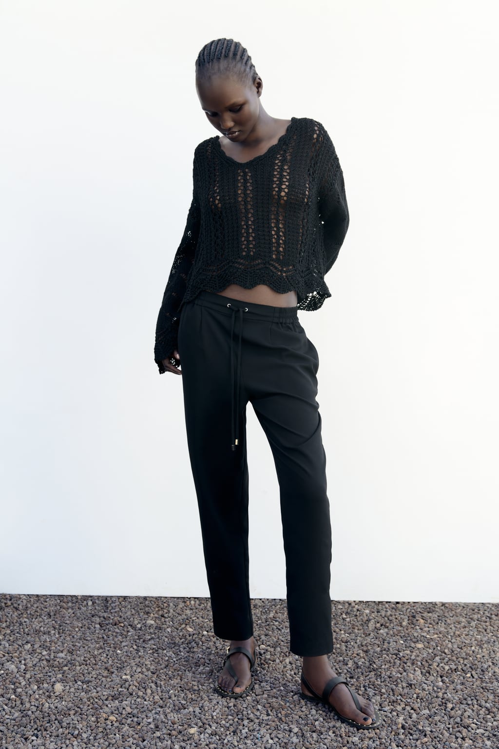 

Свободные брюки на шнурке ZARA, черный