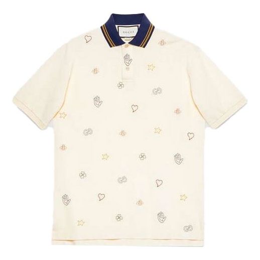 Футболка GUCCI Logo Embroidered Cotton Short-Sleeved Polo Shirt For Men White, цвет ivory