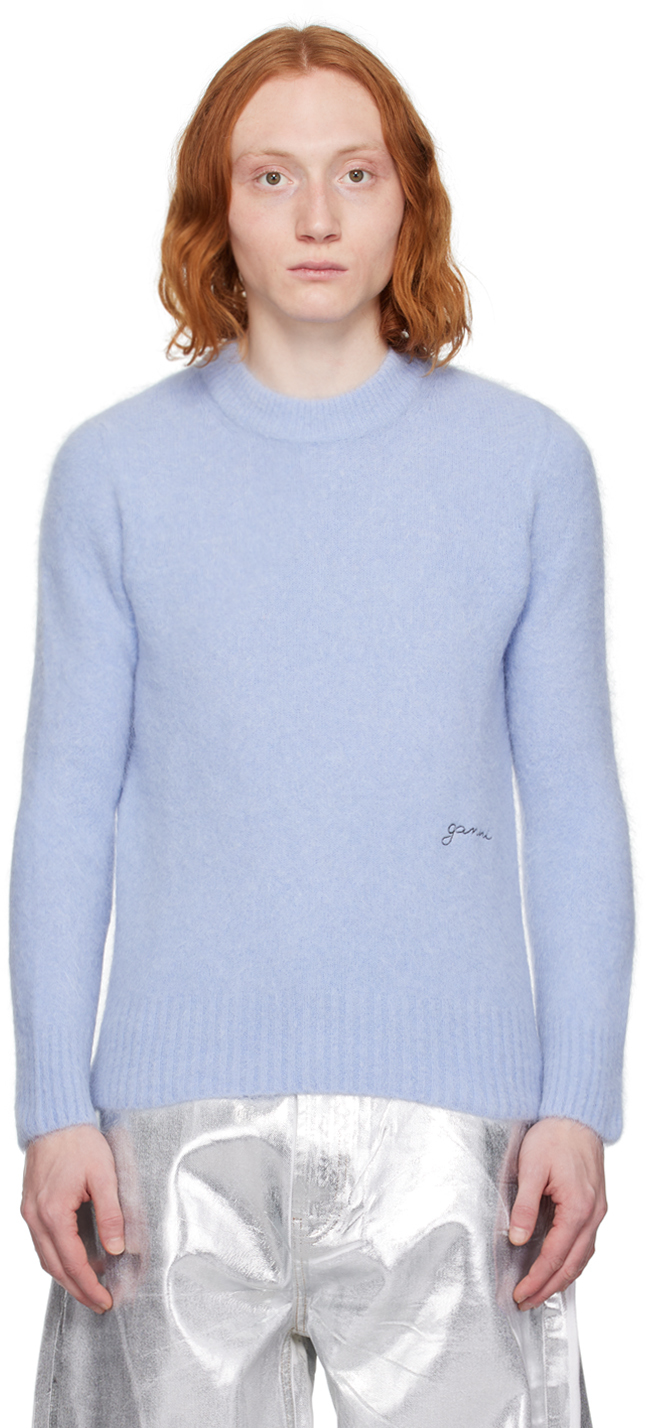 цена Синий ворсовый свитер Ganni