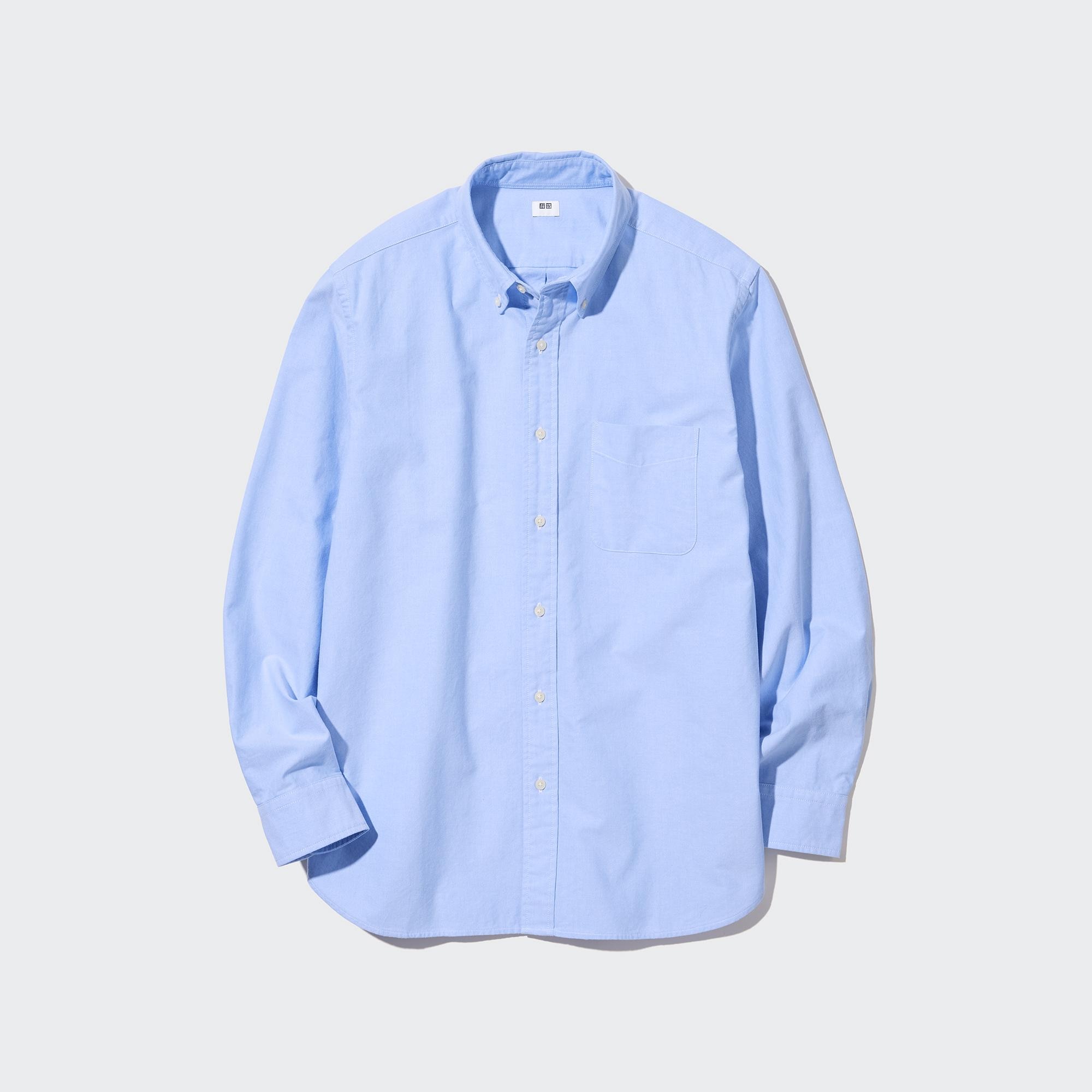 Рубашка UNIQLO Oxford стандартного кроя, синий рубашка uniqlo oxford стандартного кроя синий