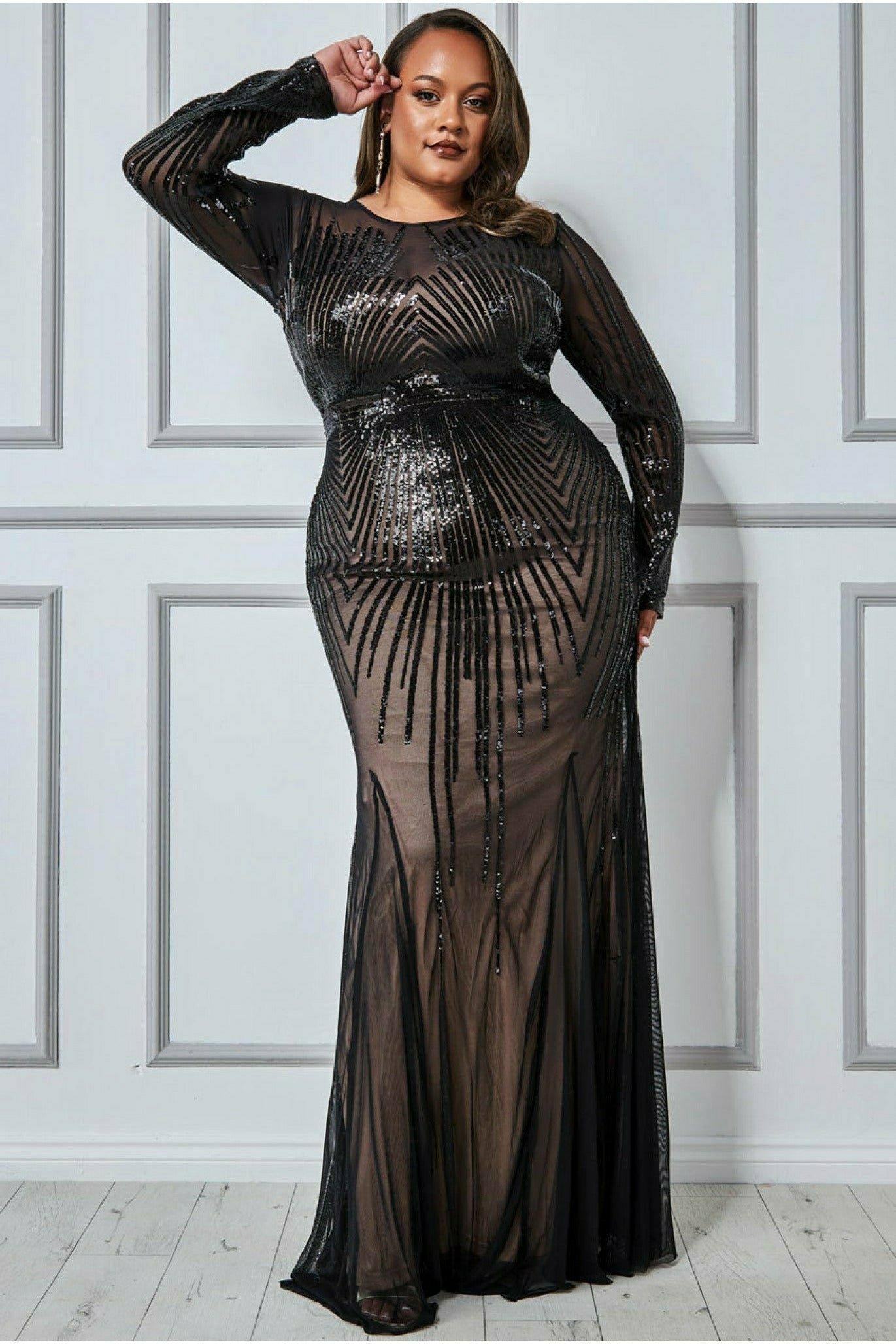 Платье макси с пайетками Plus Shooting Star Goddiva, черный длинное платье с пайетками h