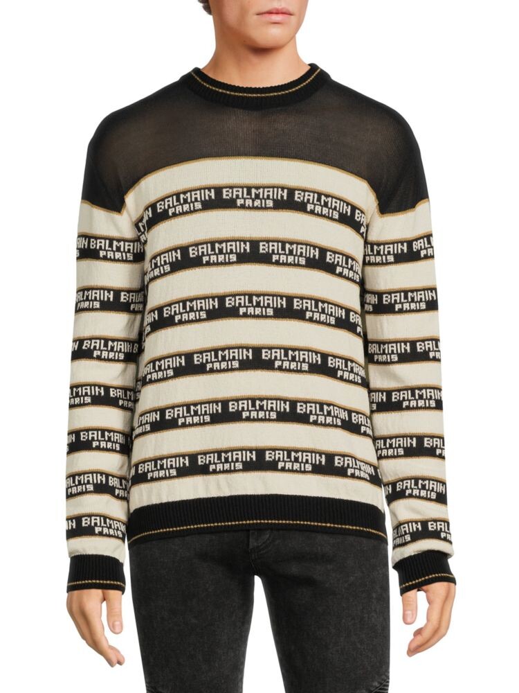 

Свитер из натуральной шерсти с монограммой и логотипом Balmain, цвет Beige Black