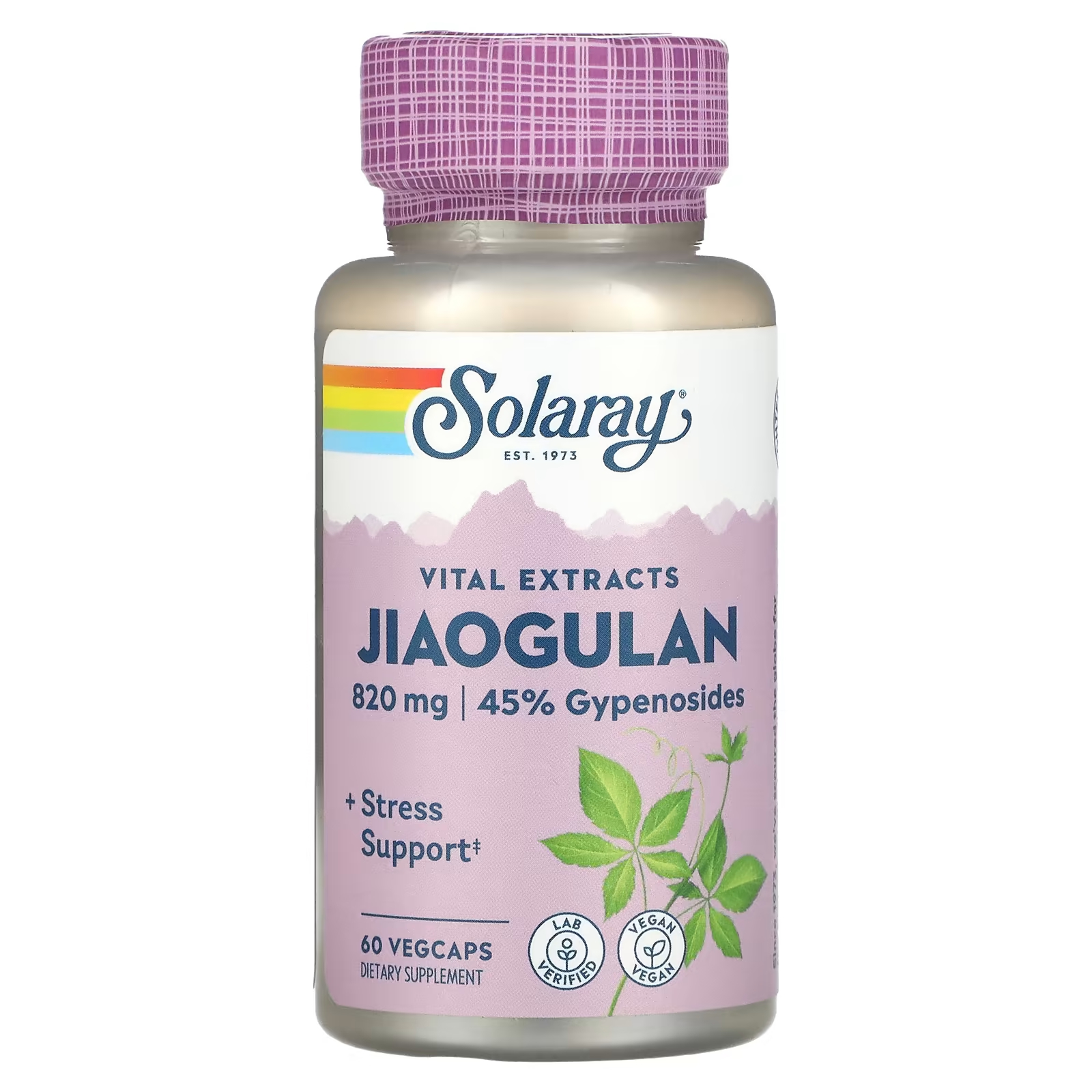 Solaray Jiaogulan 820 мг, 60 растительных капсул (410 мг на капсулу) solaray аспоротат магния 400 мг 60 растительных капсул 200 мг на капсулу