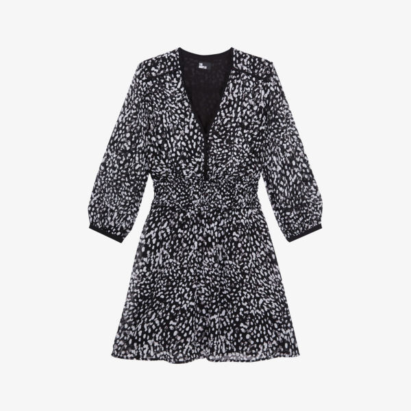 

Тканое платье мини с присборенной талией и графическим принтом The Kooples, черный