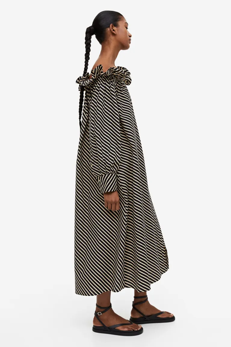 Платье с открытыми плечами H&M, бежевый