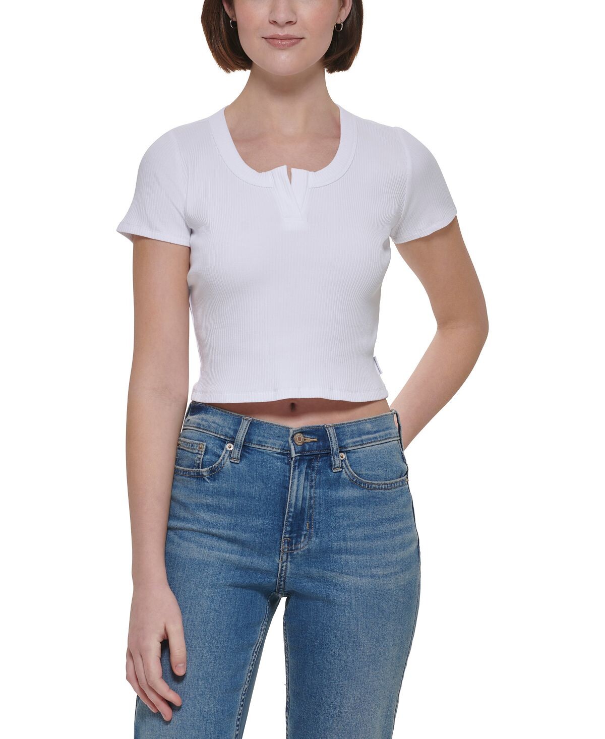 

Женская укороченная футболка на пуговицах на пуговицах Calvin Klein Jeans, белый
