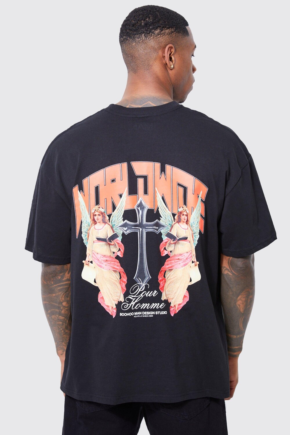 

Футболка оверсайз с графикой fallen angel Boohoo, черный