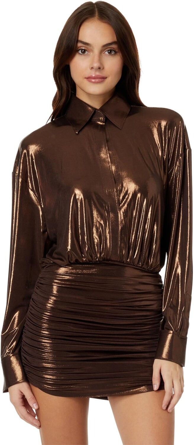 

Мини-платье с рубашкой и присборенным низом Oversized Boyfriend NK Norma Kamali, цвет Chocolate