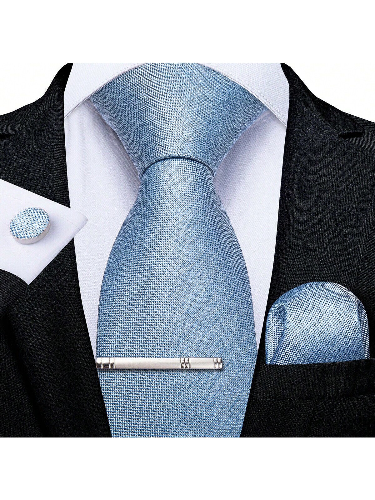 DiBanGu мужской галстук шелковый однотонный свадебный синий галстук карманные квадратные запонки клип набор Рождество 4 шт., голубые галстук ecoved синий