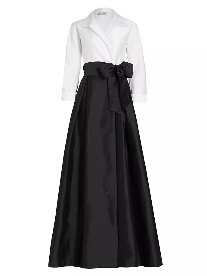 цена Двухцветное платье-рубашка из тафты Teri Jon By Rickie Freeman, черный