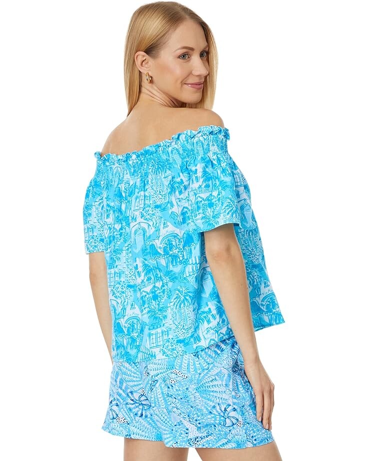 

Топ Lilly Pulitzer Leanne Off-the-Shoulder Top, цвет Amalfi Blue Sunny State Of Mind
