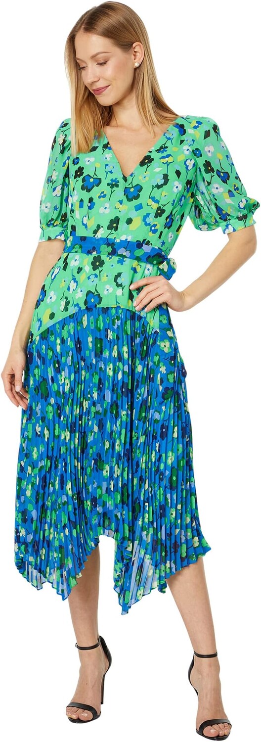 

Платье Short Puff Sleeve with Belt At Waist and Pleated High-Low Skirt Maggy London, цвет Mint Green/Green