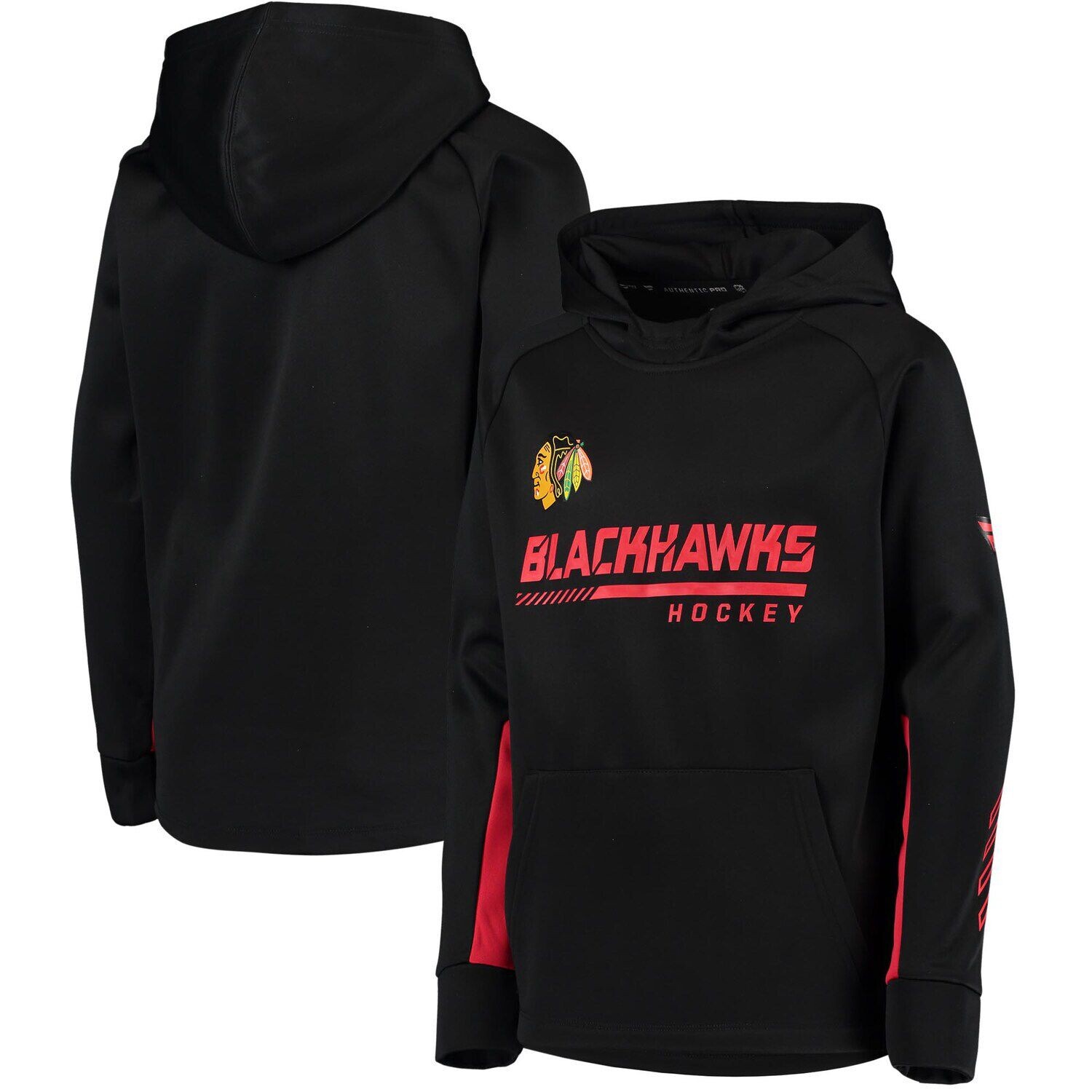 

Черная толстовка с капюшоном с логотипом Youth Fanatics Chicago Blackhawks Authentic Pro реглан Fanatics