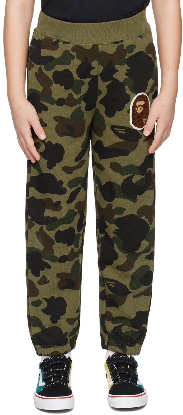 

BAPE Kids Брюки для отдыха цвета хаки с изображением обезьяньей головы