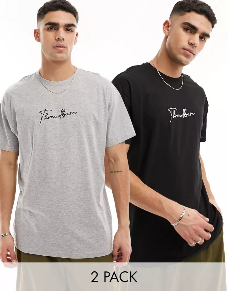 Набор футболок потертого цвета в черно-серых тонах Threadbare