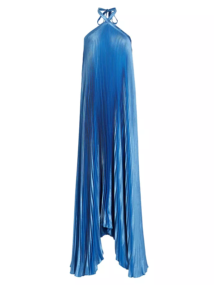 Плиссированное асимметричное платье с бретелькой на бретельках L'Idée, синий