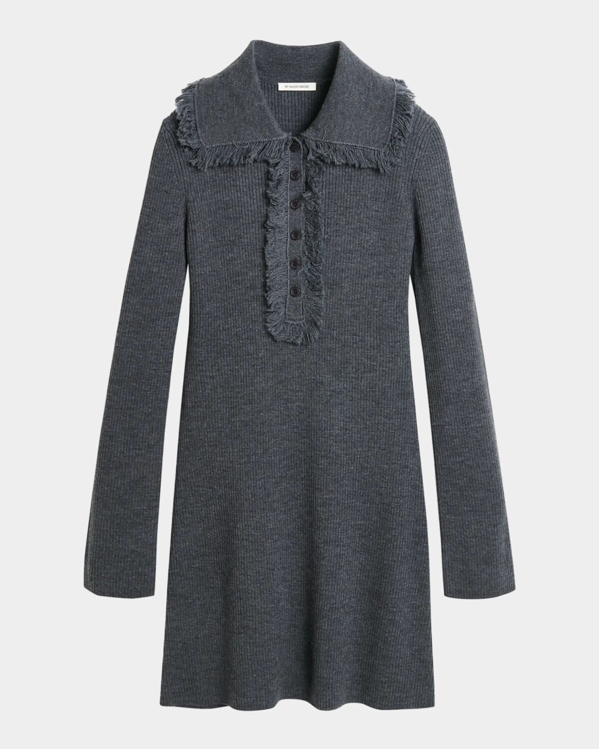 

Мини-платье-свитер Tonai в рубчик с бахромой By Malene Birger, цвет Jet Grey