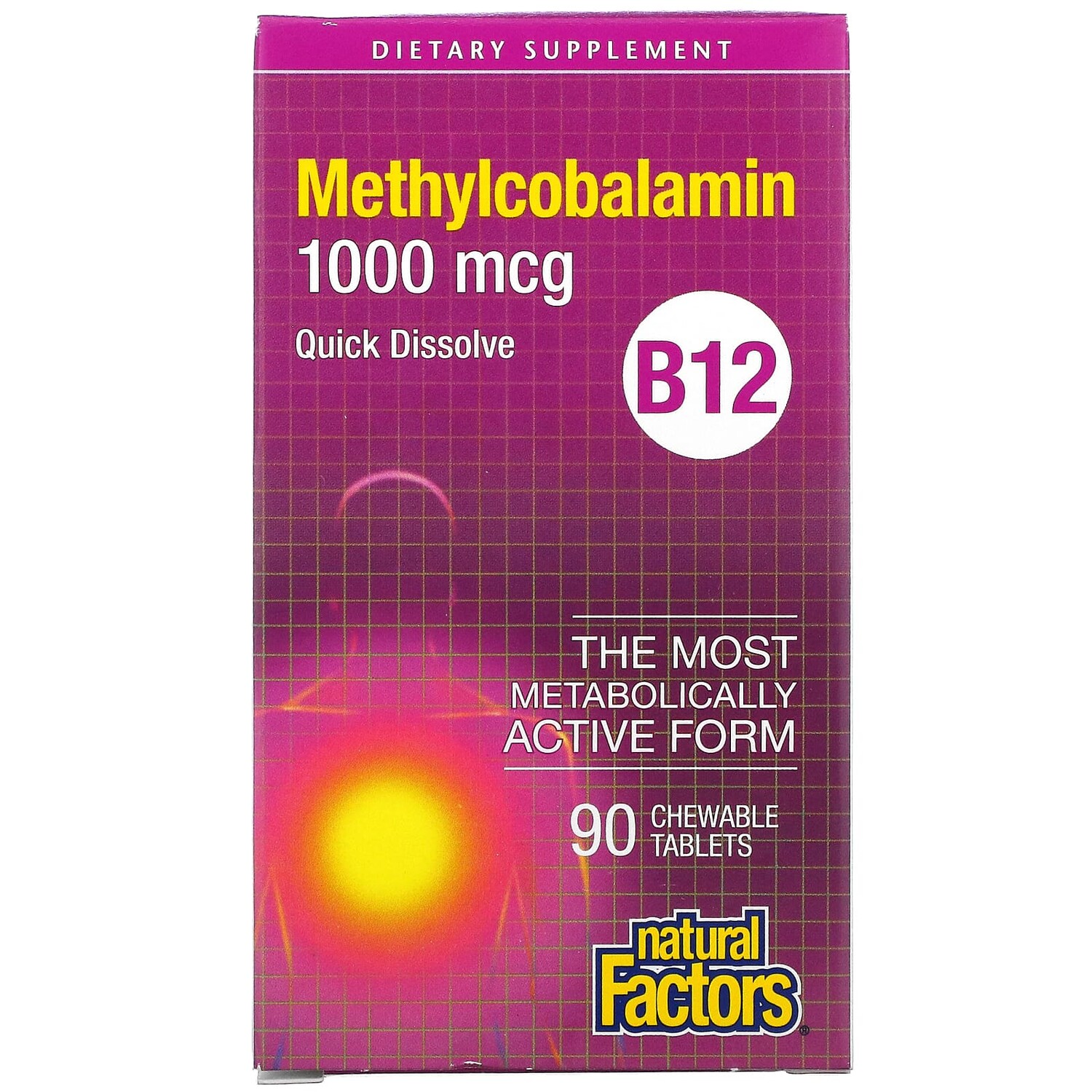 

Витамин B12, метилкобаламин, 1000 мкг, 90 жевательных таблеток, Natural Factors