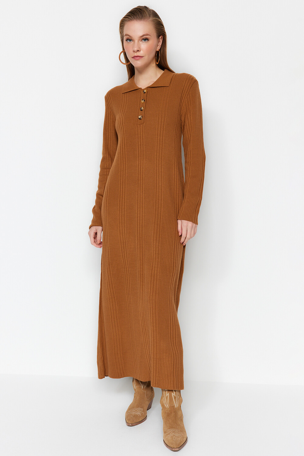 

Платье - Коричневое - Свободное Trendyol Modest, коричневый