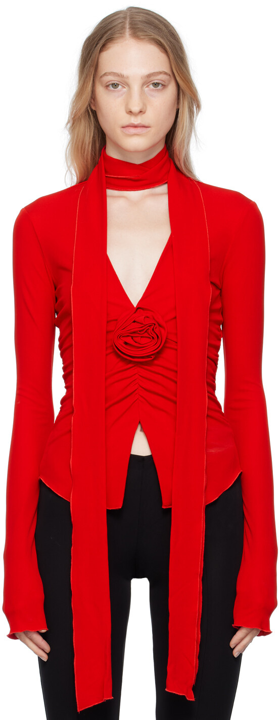 

Красная блузка с цветочным принтом Blumarine