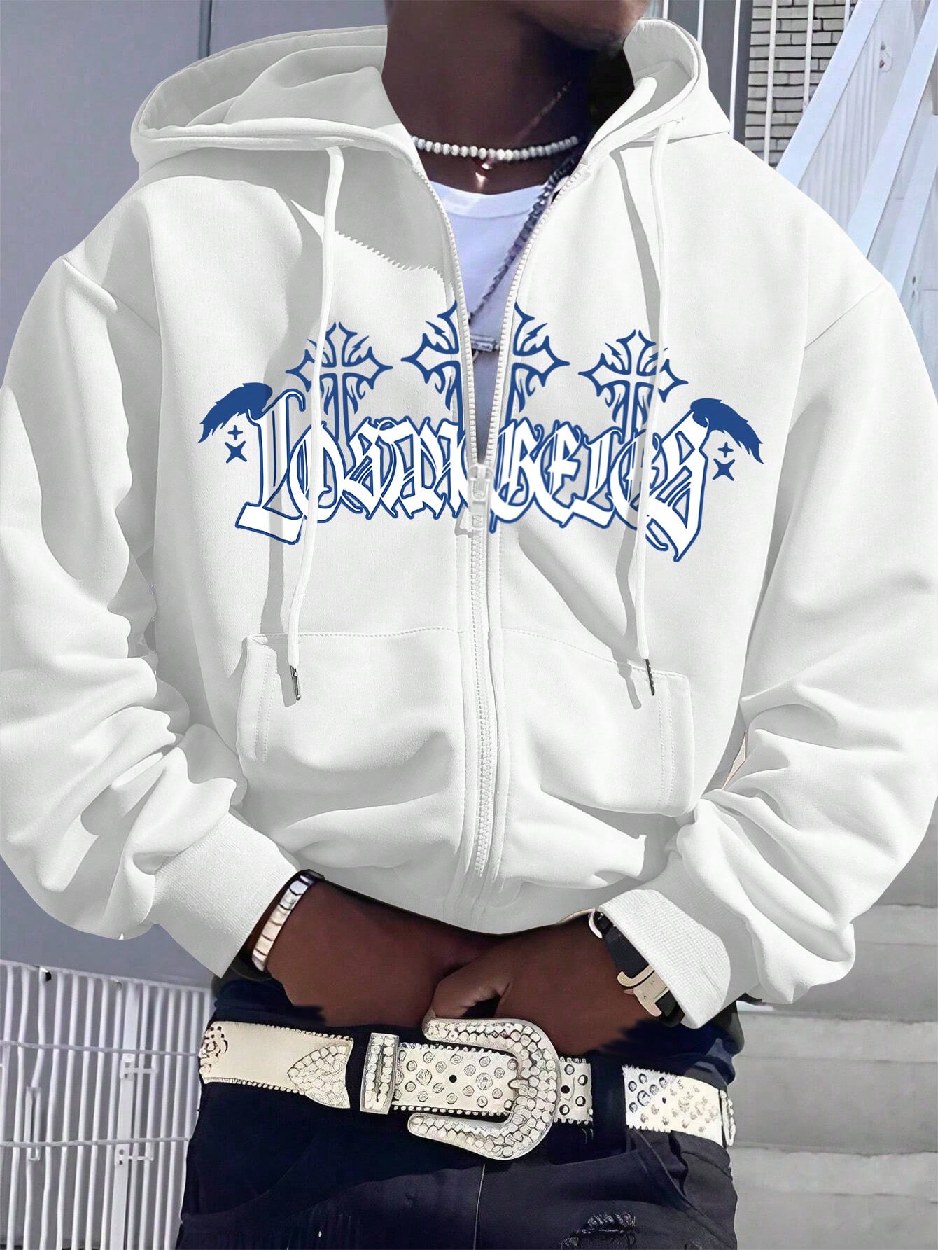 Мужская толстовка с капюшоном и застежкой-молнией спереди Manfinity EMRG с буквенным принтом, белый