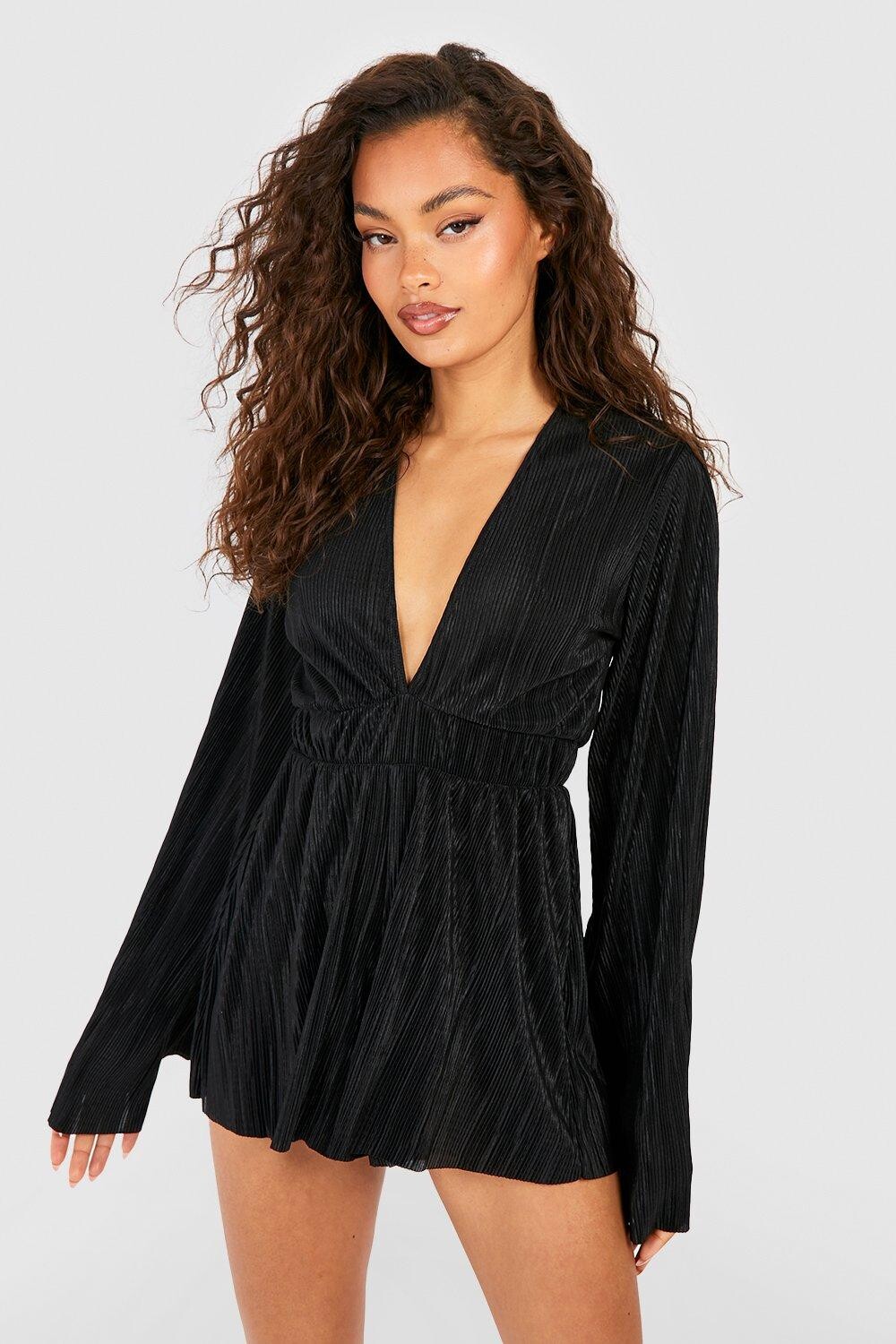 

Комбинезон с плиссированными рукавами Boohoo, черный