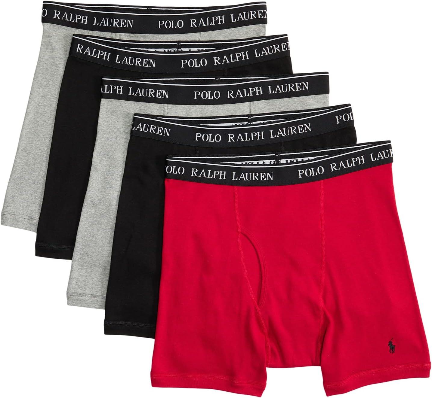 Набор из 5 хлопковых боксеров классического кроя Polo Ralph Lauren, цвет 2 Andover Heather/RL2000 Red/2 Polo Black