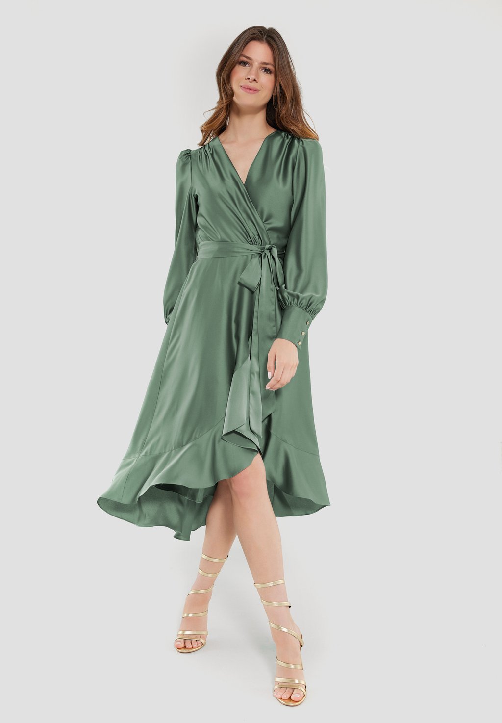 Элегантное платье Vokuhila Mit Ärmeln Swing, цвет moss green