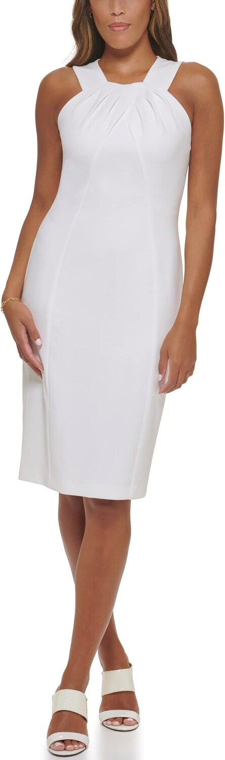 

Платье Pleated Halter Neck Scuba Crepe Sheath Calvin Klein, цвет Cream