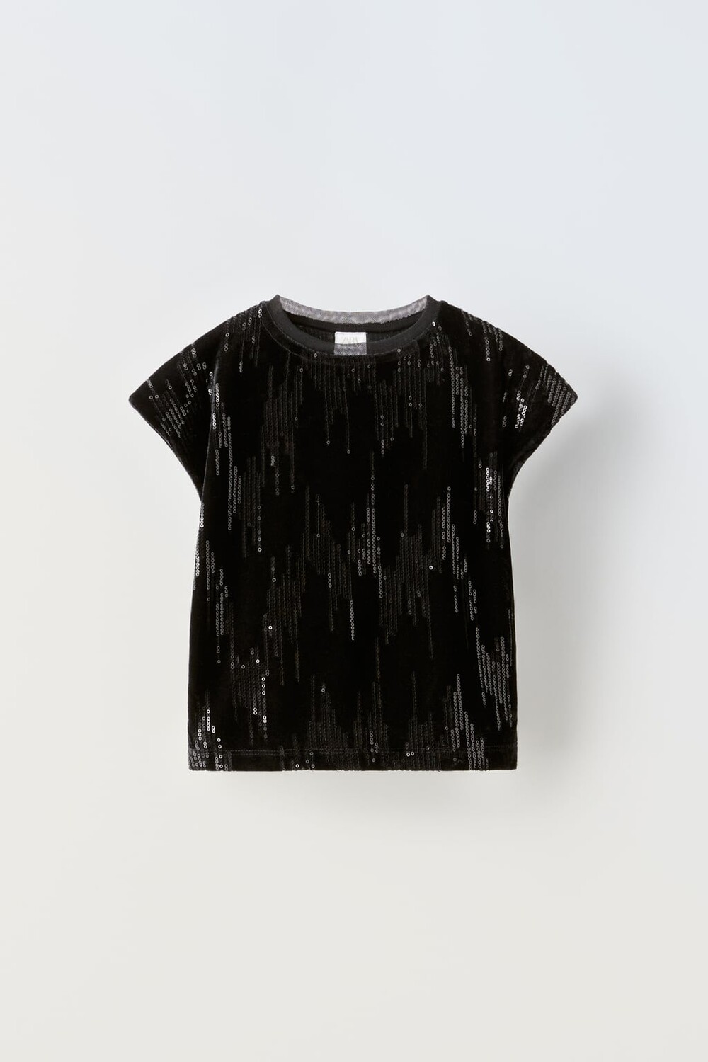 

Бархатная футболка с пайетками ZARA, черный