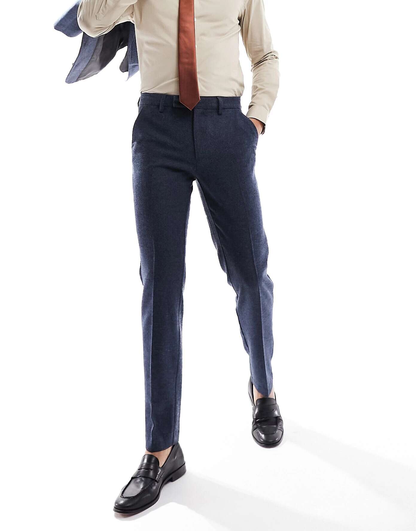 Темно-синие узкие костюмные брюки из смесовой шерсти ASOS темно синие узкие костюмные брюки asos design
